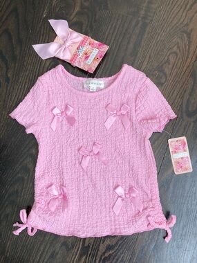 Btween Toddler Girls Pink Bows Top & Accessories Set Size 4T